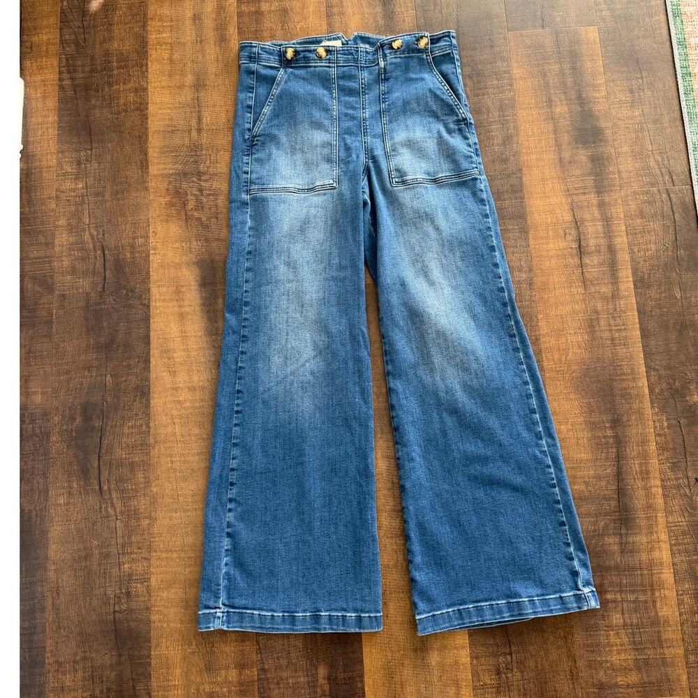 Pilcro Anthropologie Wide Leg Jeans High Rise Sailor Button Detail Size 31 - Picture 9 of 9